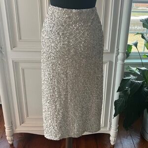 H&M Ivory Matte Sequined Fully Lined Midi Skirt
